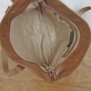Vintage Italian Made Brown Leather Tote Style Embroidered Shoulder Bag thumbnail 7