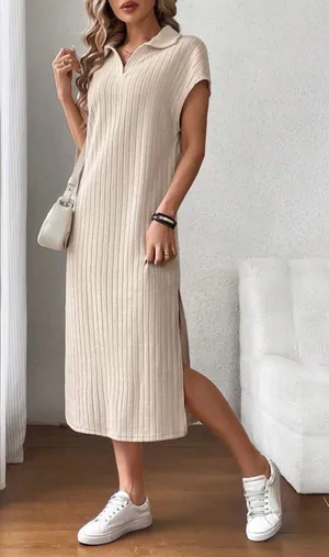 SheIn Cream Midi Fleece Texture Collared Dress Small thumbnail 1