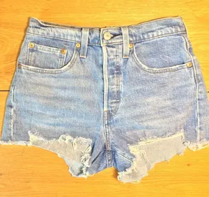 Levi’s 501 Jean shorts 26 button-fly medium wash distressed thumbnail 1