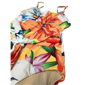 Palms Away Floral One Piece‎ Swimsuit Womens XS Yellow Tropical Tie Front NEW thumbnail 4