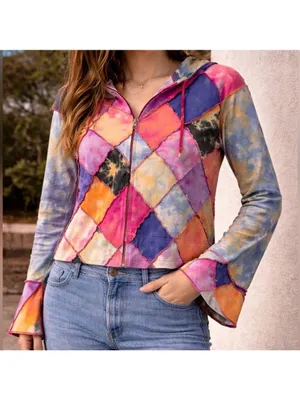 Shop Therapy Patchwork Zip Hoodie Pink Size M thumbnail 2