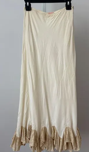 VTG Yolanda sz S Hand Made Cream Lace Ruffle Slip Skirt Maxi Victorian style thumbnail 1