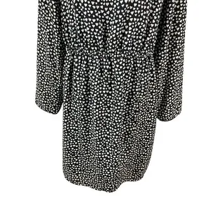 J Crew‎ Mercantile Black White Heart Print Long Sleeve Dress 14 Elastic Waist thumbnail 4