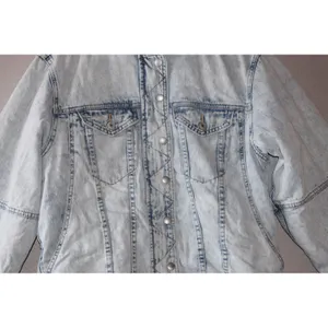 American Eagle Denim Jacket Women M Light Acid Wash Faux Fur Sherpa Trucker Good thumbnail 3