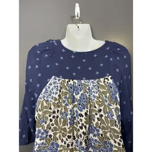 Free People Dress Womens Medium Blue Floral V Neck Kimono Sleeve Boho Short thumbnail 7