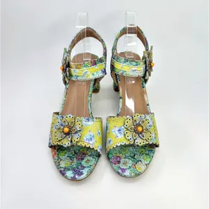 L'Artiste Spring Step Voguesh Floral Leather Block Heel Sandals 39 US 8.5 Boho thumbnail 3