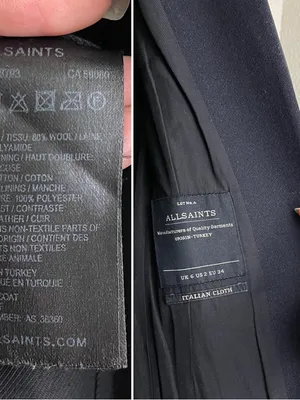 AllSaints Lorie Wool Long Coat 2 Ink Black Slim Fit Single Breasted Leather thumbnail 13