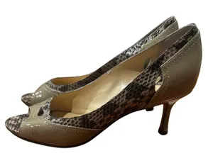 Jimmy Choo Patent Leather Python Print Peep Toe Pump Size 38.5/8-8.5 thumbnail 1