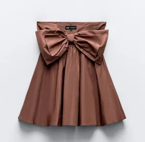 dress brown mini bow sleeveless ruffle bohemian wedding summer vacation thumbnail 7