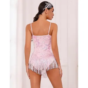 NWT ODIZLI Pink Sequin Fringe Tassel Cami Bodysuit Rave Dance Costume Small thumbnail 2