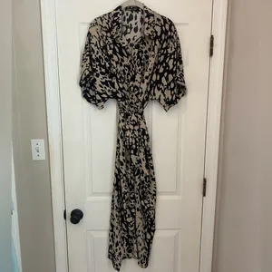 Abstract Print (NOT Animal Print) Short Sleeve Button Down Tie Dress thumbnail 7