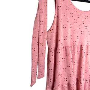SPLA Eyelet Tie Shoulder Tiered Mini Dress Size Large Pink Cottagecore Easter thumbnail 4