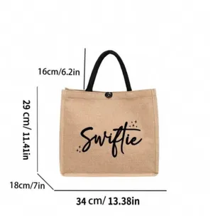 1pc Khaki Reusable Canvas Tote Bag For Women With Star, Heart, Swiftie Letter Print, Convenient For Outing thumbnail 4