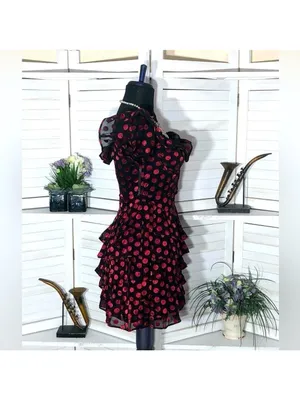 Lovers and Friends Mini Dress ruffle Red Polka Dot Parisian cocktail whimsical M thumbnail 4