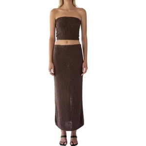 TROIS THE LABEL Kendall Brown Knit Slit Sweater Skirt thumbnail 3
