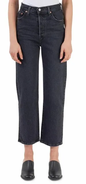 Levi's Ribcage Straight Ankle Jeans Charcoal Gray Black Wash Size 24‎ thumbnail 1