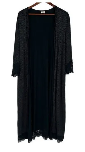 Soma light weight black & white polka dot robe lace cuff sleeve size large thumbnail 1