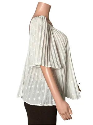 SÉZANE Romy Embroidered Pleated Blouse, Navy, FR46/US14 thumbnail 7
