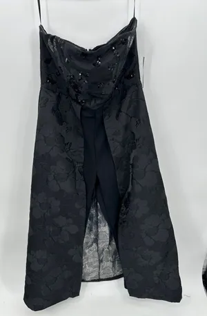 Venus Black Floral Jacquard Strapless Jumpsuit with Overskirt‎ Sequin Size 16 thumbnail 1