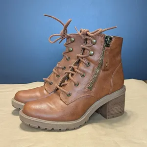 Zodiac Gaige Lace Up Lug Sole Combat Boots Cognac Brown Tan Womens 6 Booties thumbnail 2