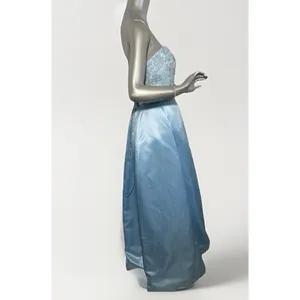 Sherri Hill Ice Blue Satin Prom Dress with Floral Embroidery & Pockets - Sz 10 thumbnail 6