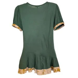 ANTHROPOLOGIE LEFT OF CENTER Forest Green Peplum‎ Tie Waist Puff Sleeve Top S thumbnail 6
