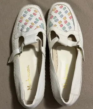 Mushrooms Womens 10W White Leather Pastel Woven Loafers Hook Loop Flats F02 thumbnail 1