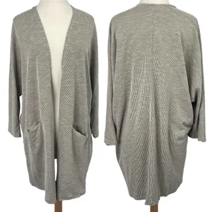 Anthropologie Donni Sandwash Cardigan Open Front Duster Ribbed Neutral Gray NEW One Size thumbnail 3