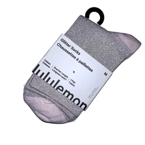 Lululemon Glitter Socks Quarter Length Blissful Pink with Silver Medium thumbnail 2
