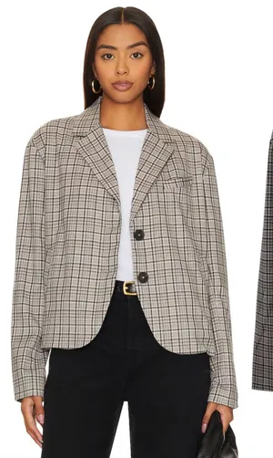 Free People Cali Plaid Blazer Jacket Gray Neutral Size Large‎ thumbnail 1