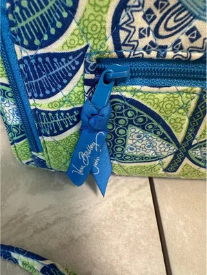 Vera Bradley retired blue green 'Doodle Daisy' quilted flap wallet crossbody bag thumbnail 8