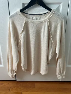 Anthropologie Pilcro Ruffled Raglan Thermal Top in Cream thumbnail 2
