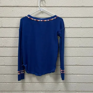 Free People "We the Free" Blue Rainbow Embroidered Henley Thermal Top size S thumbnail 9