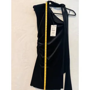 Zara Black One Shoulder Ruched Satin Mini Dress with Tie Detail NWT Size‎ S thumbnail 5