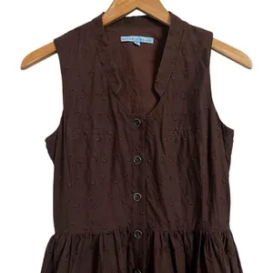 Antonio Melani Brown Cotton Sleeveless V-Neck Eyelet A-Line Dress Sz 2 thumbnail 2