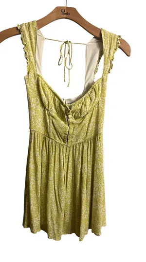Yellow Floral Mini Dress with Tie-Back and Ruffle Straps thumbnail 1