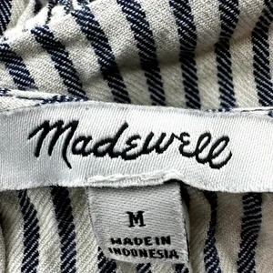 Madewell Courtyard Ruffle-Hem Blouse Top Striped V Neck Button Black White M thumbnail 3