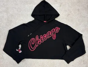NWT Women's Mitchell & Ness Chicago Bulls Big Face 4.0 Cropped Hoodie Size L thumbnail 1