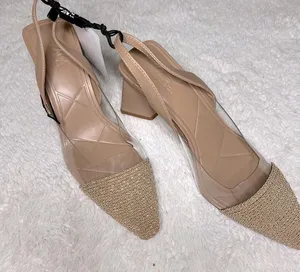 Zara nude/clear pvc straw detail slingback sandals size 6 thumbnail 1