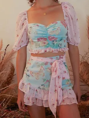 Dollskill x Holly Hobbie Floral Milkmaid Top and Mini Skirt Set thumbnail 1