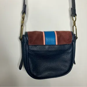 Fossil Rumi blue Cabernet striped suede leather flap crossbody‎ bag small thumbnail 10