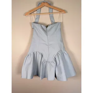 Meshki Light Blue Halter Mini Dress V-Neck Bubble Hem Cotton Blend Size S NEW thumbnail 9