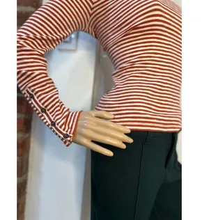 Madewell Crew Neck Button Cuff Orange Maple Stripe T-Shirt Top thumbnail 4