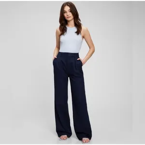 Gap Uniform Linen Pleated Pants 0 Navy Blue Minimal Chic Classic thumbnail 2