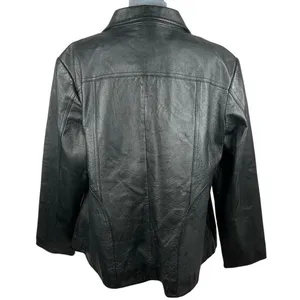 Genuine Black Leather Jacket Plus 16-18W Full Zip Lined‎ Minimalist Patina Retro thumbnail 3
