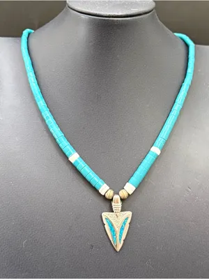Vintage Southwestern Silver-tone Turquoise Heishi Beads Pendant Necklace thumbnail 10