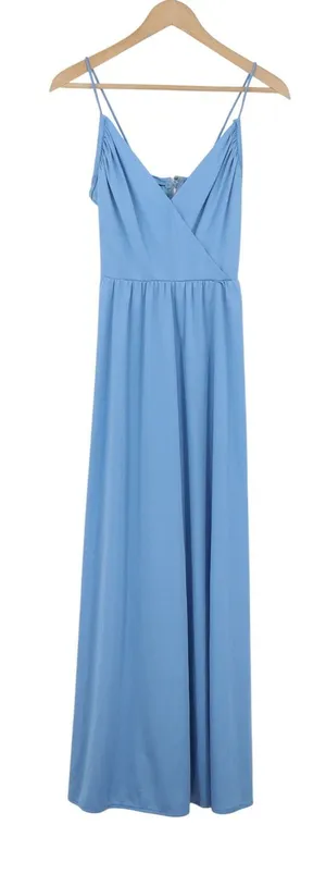 Sky Blue V Neck Spaghetti Strap Maxi Dress Formal Evening Gown thumbnail 1