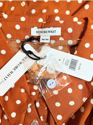 WeWoreWhat Elle Dress M Bran Rust Polka Dot Puff Sleeve Mini Shirt Dress NWT thumbnail 5