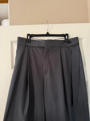 Zara Grey High Waisted Relaxed Trouser Pant with Button Belt thumbnail 7
