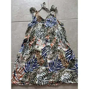 Tahari Dress Womens Medium Cream Palm‎ Linen Tropical Vacation Coastal Beachy thumbnail 4